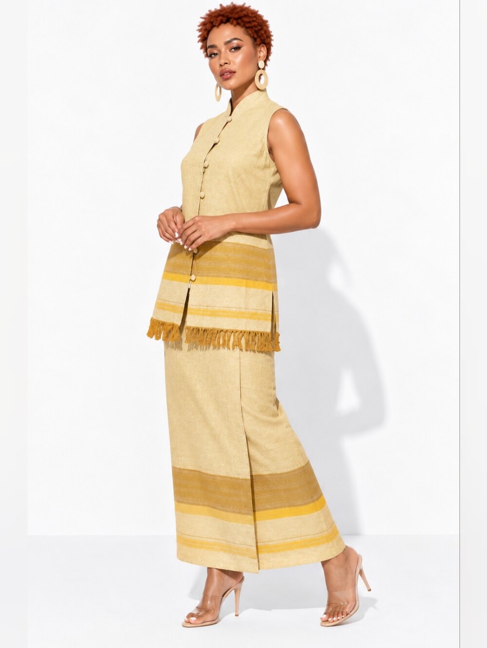 Vintage Marla Kim Linen Cotton 2-Piece Sleeveless Tunic & Maxi Skirt Set